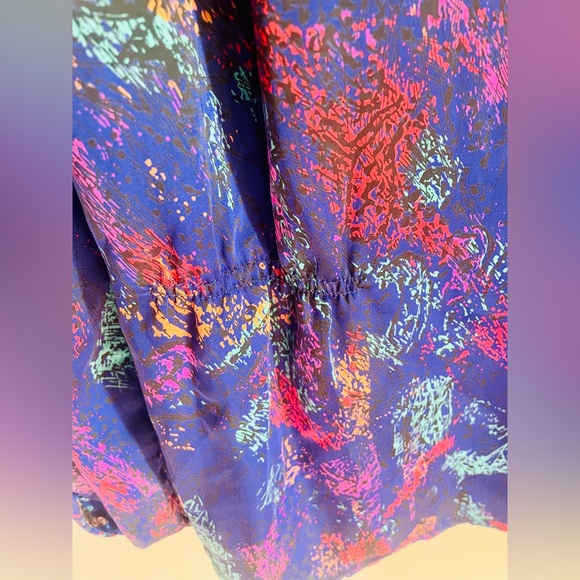 Brocade Plunging V Neck Vintage 80s Silky Long Slv Blue Top Party Satin Blouse - Picture 10 of 11